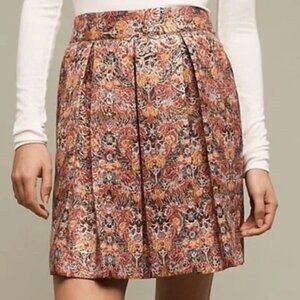 Anthropologie Maeve Pleated A-line Floral Skirt Medium Red Gold